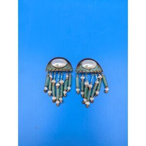 Tabra vintage earrings; turqoise color/copper and pearl
